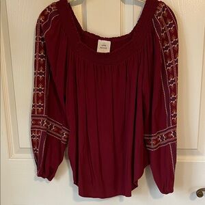 Knox Rose Maroon/Wine Embroidered Blouse